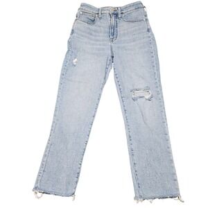 Madewell Jeans 27 Light Wash Straight Distressed Raw Hem Minimalist Effortless